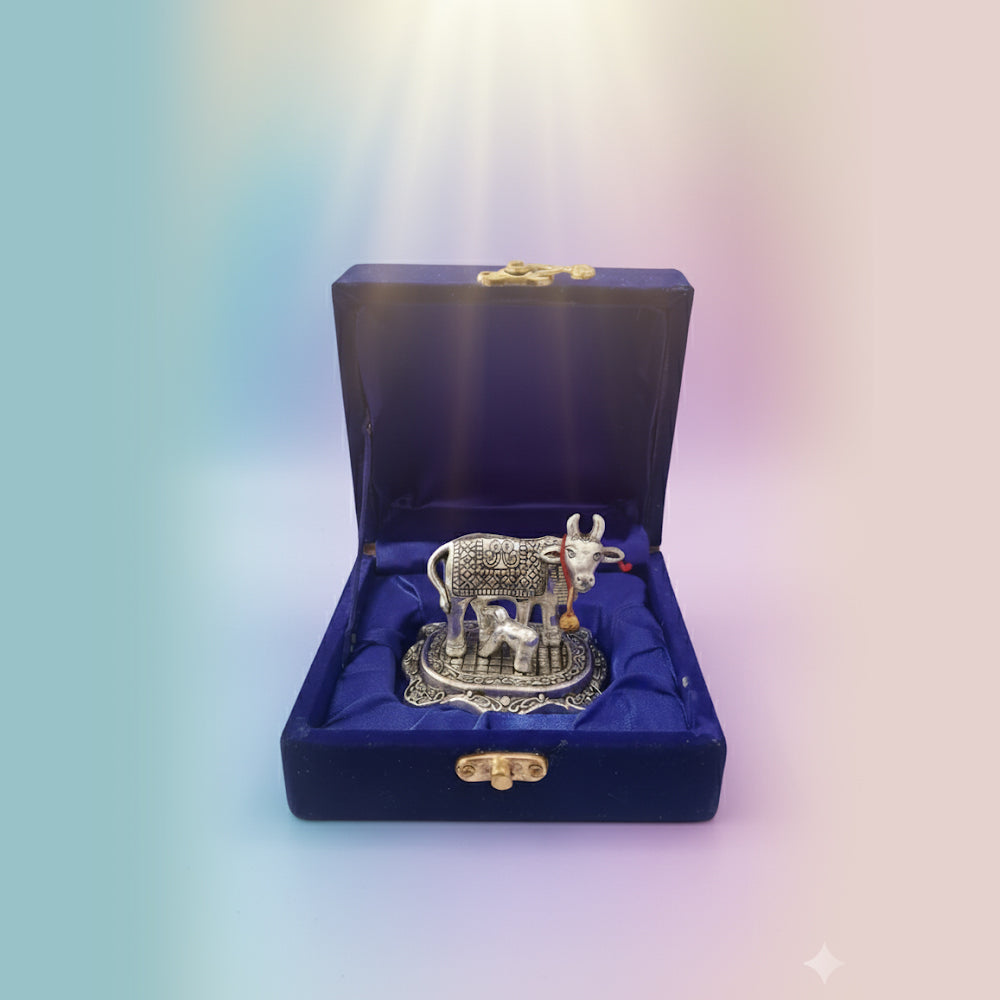 Kamdhenu Cow with Calf Metal Statue for Good Luck