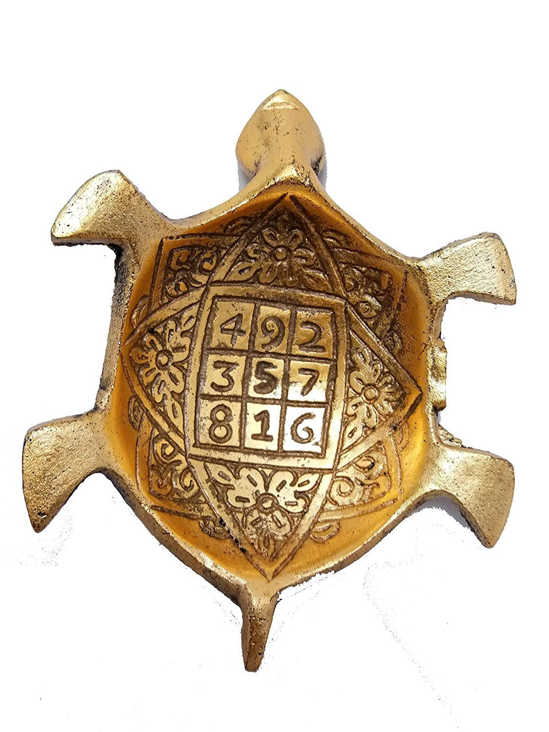 Feng Shui Golden Tortoise on Glass Plate for Good Luck and Vaastu