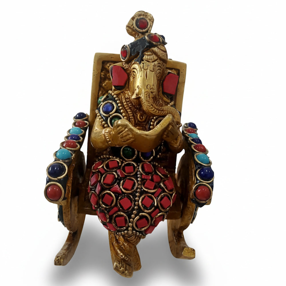 Brass Lord Ganesh Reading Book on Chair