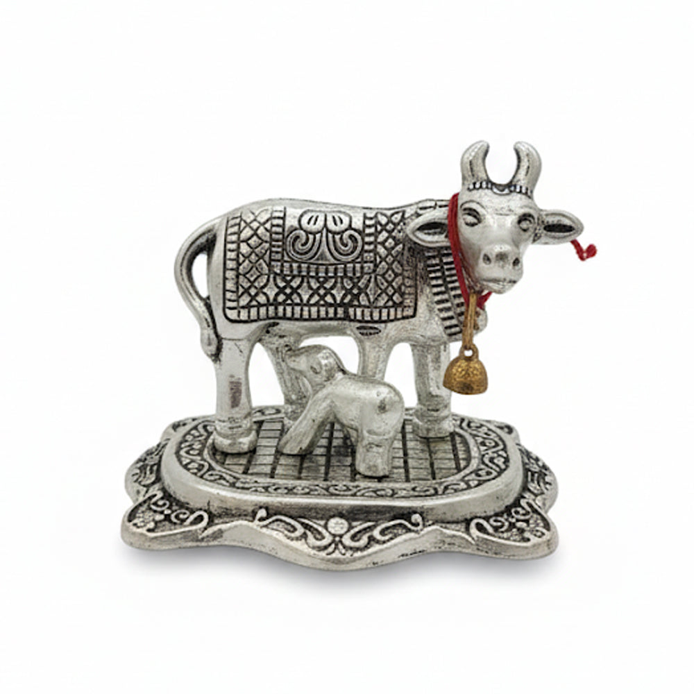 Kamdhenu Cow with Calf Metal Statue for Good Luck