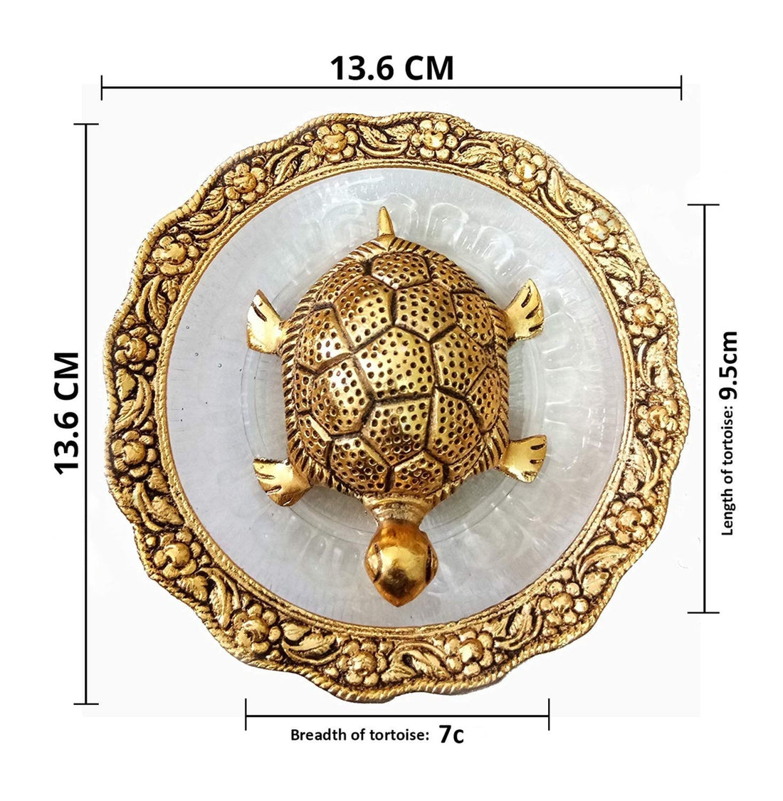 Feng Shui Golden Tortoise on Glass Plate for Good Luck and Vaastu