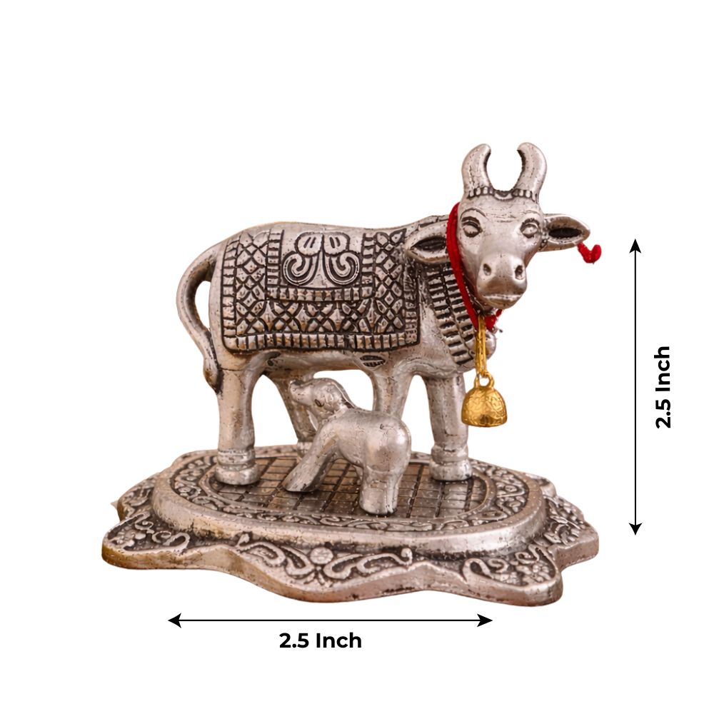 Kamdhenu Cow with Calf Metal Statue for Good Luck