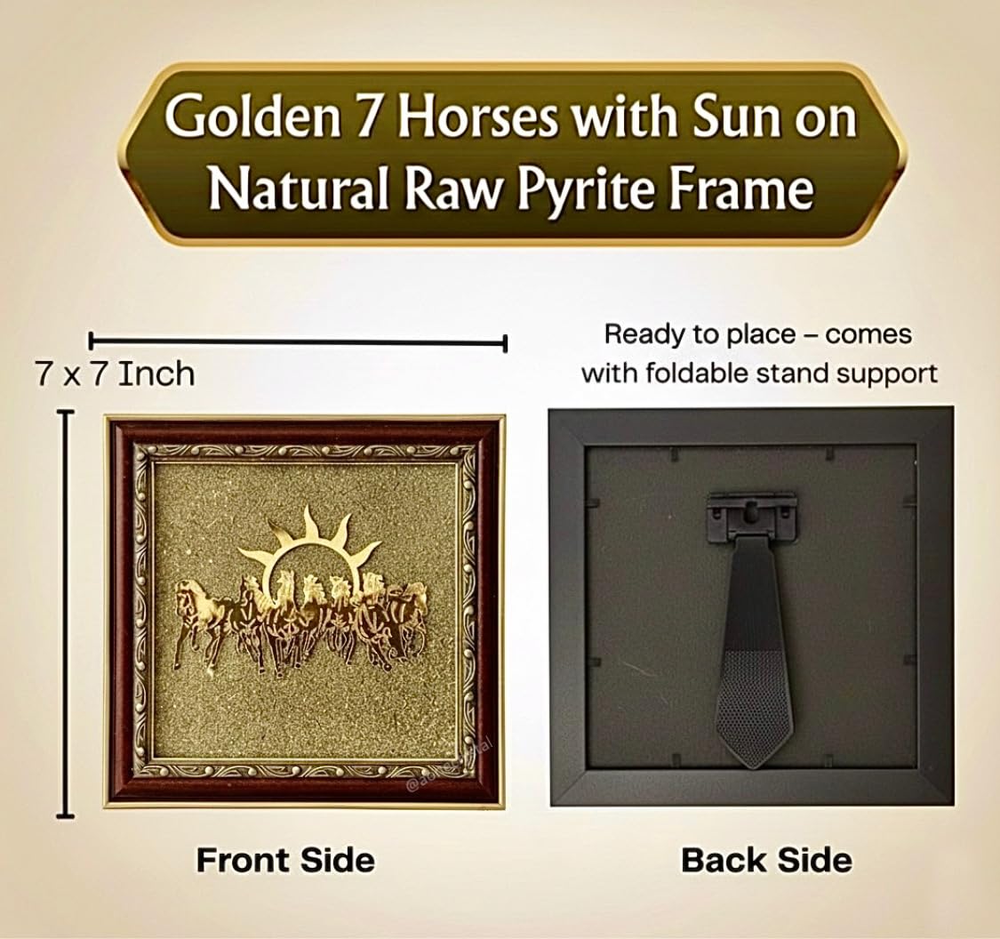 Seven Horses on Raw Pyrite Frame with Sun