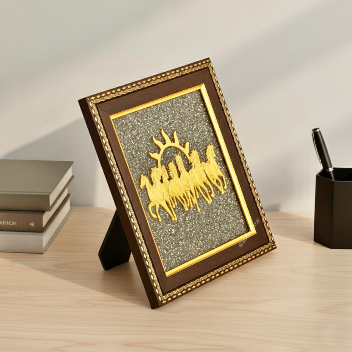 Seven Horses on Raw Pyrite Frame with Sun
