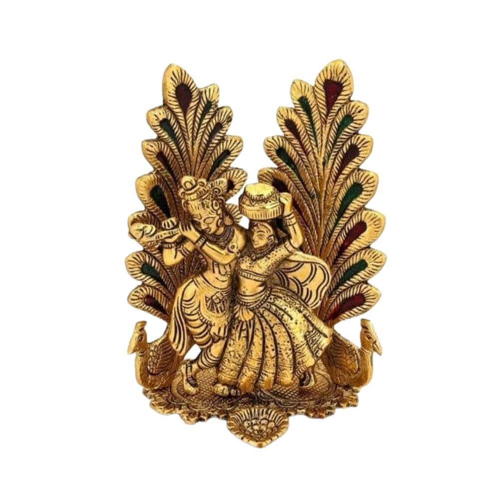 Peacock Design Radha Krishna Idol Showpiece with Diya for Puja and Home Decor