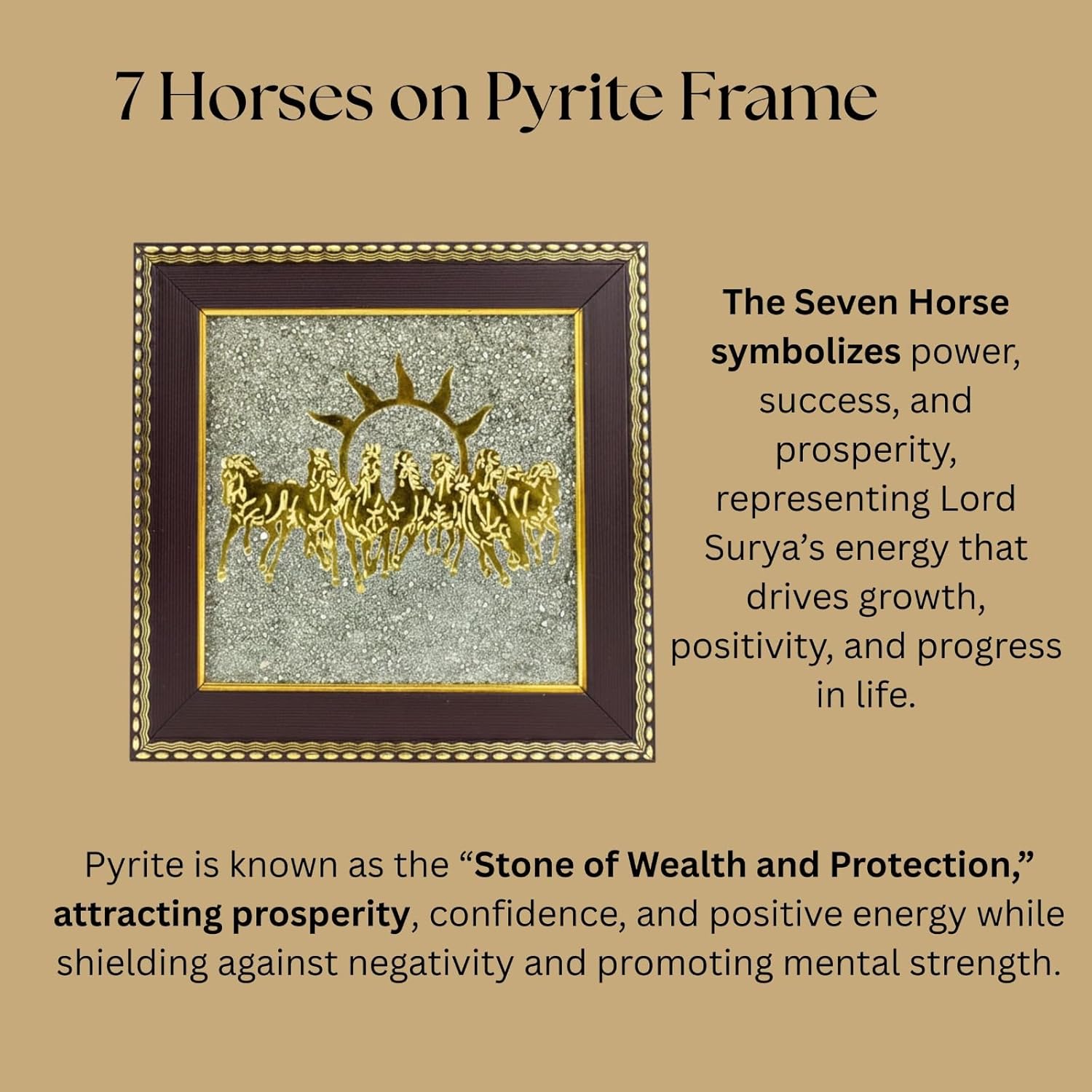 Seven Horses on Raw Pyrite Frame with Sun