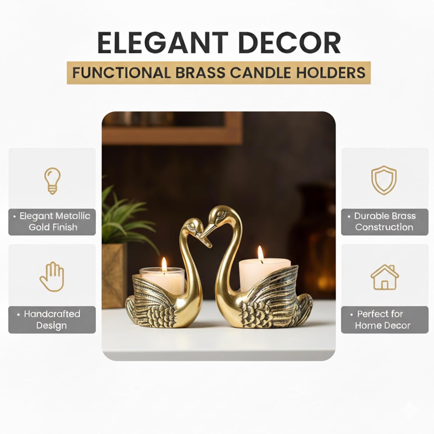 Pair of Swan Candle Holder | Wedding or House Warming Gift | Good Luck and Love Gift (Candles Included)