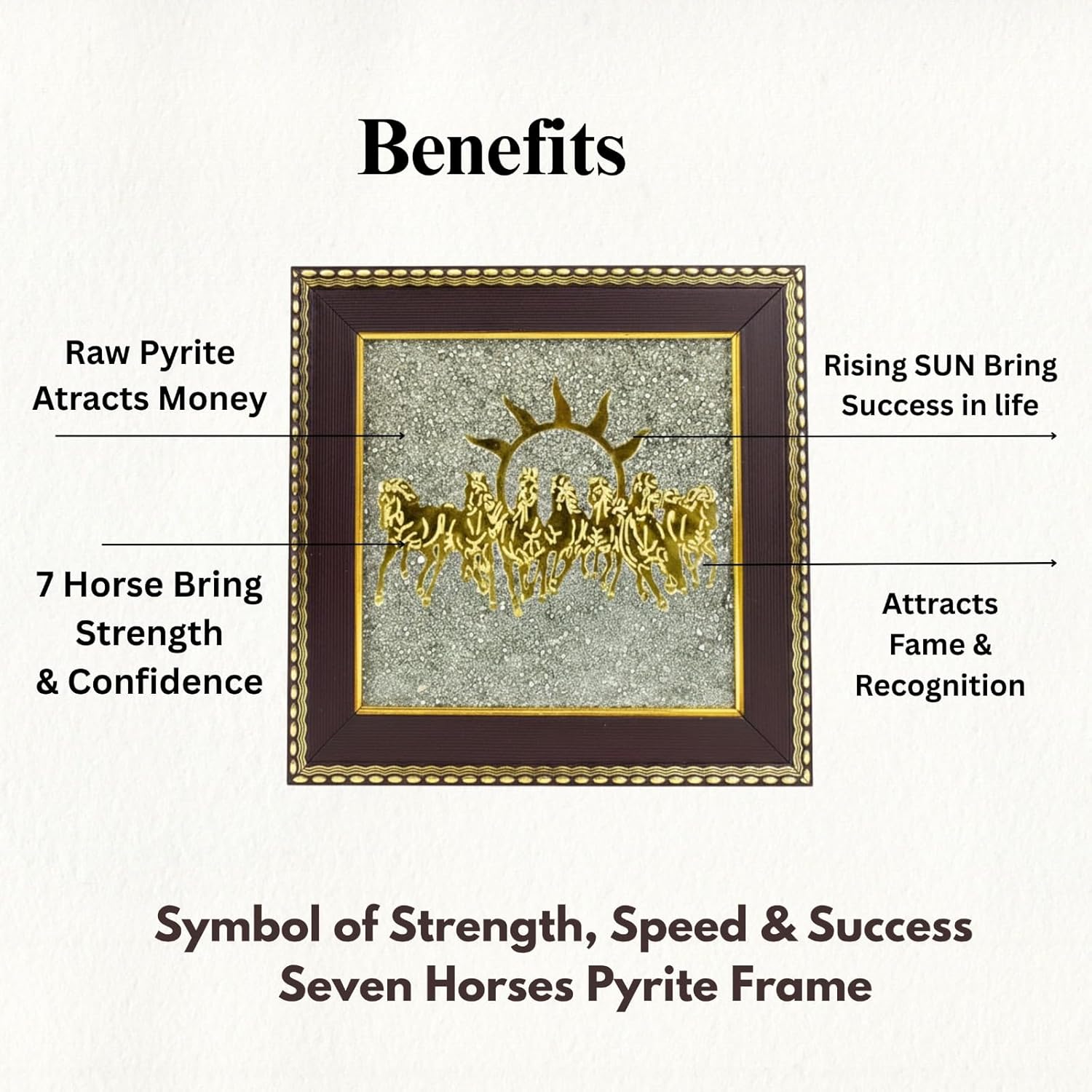 Seven Horses on Raw Pyrite Frame with Sun