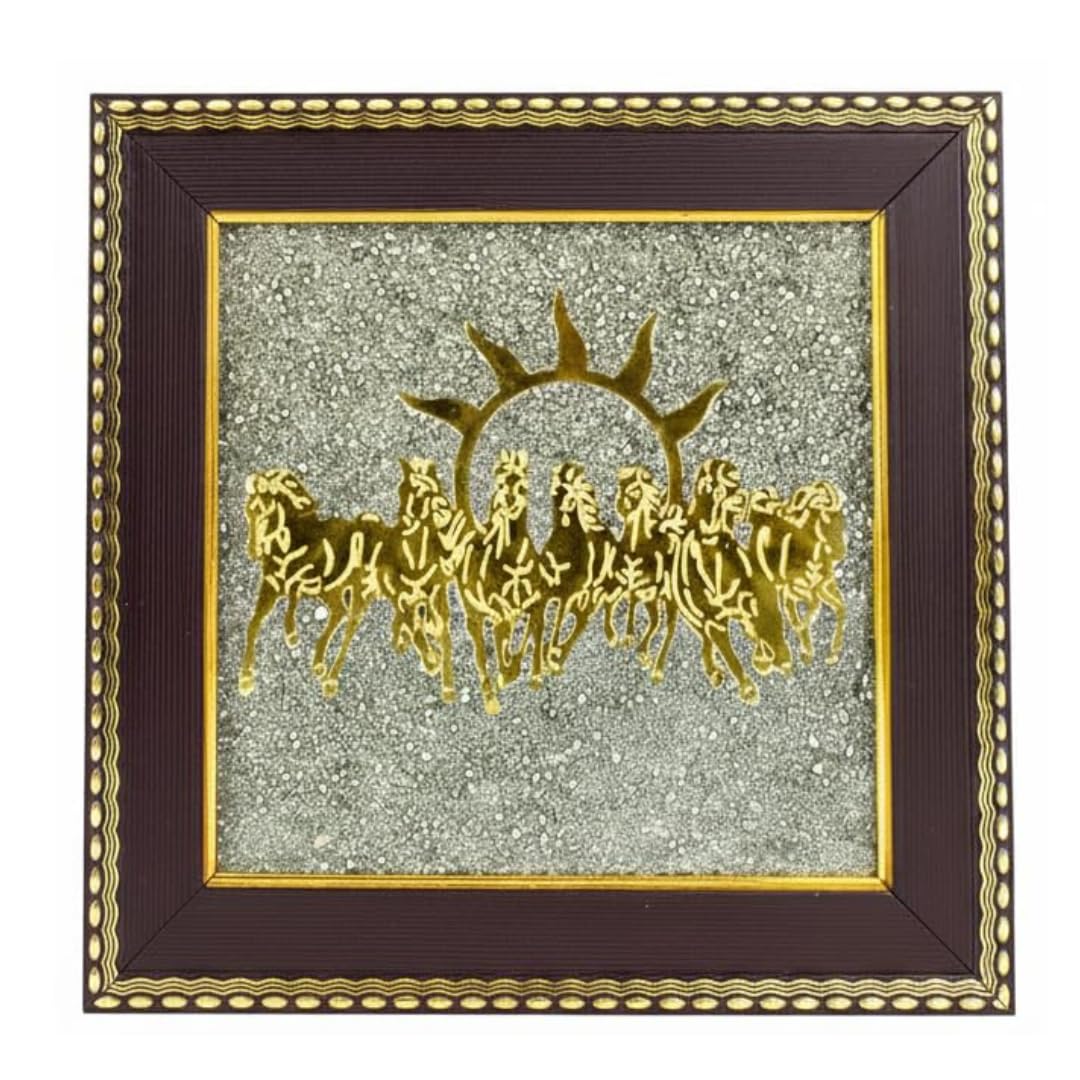 Seven Horses on Raw Pyrite Frame with Sun