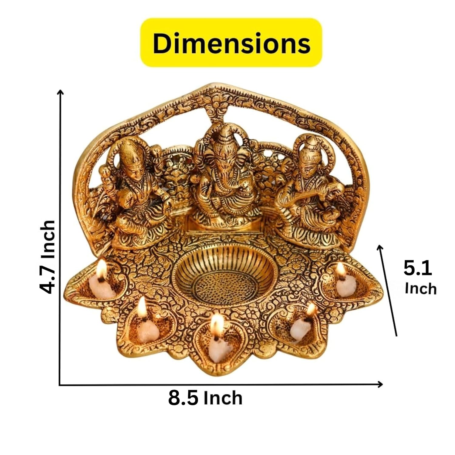 Laxmi Ganesh Saraswati Idol Diya Oil Lamp - Traditional Diya for Diwali
