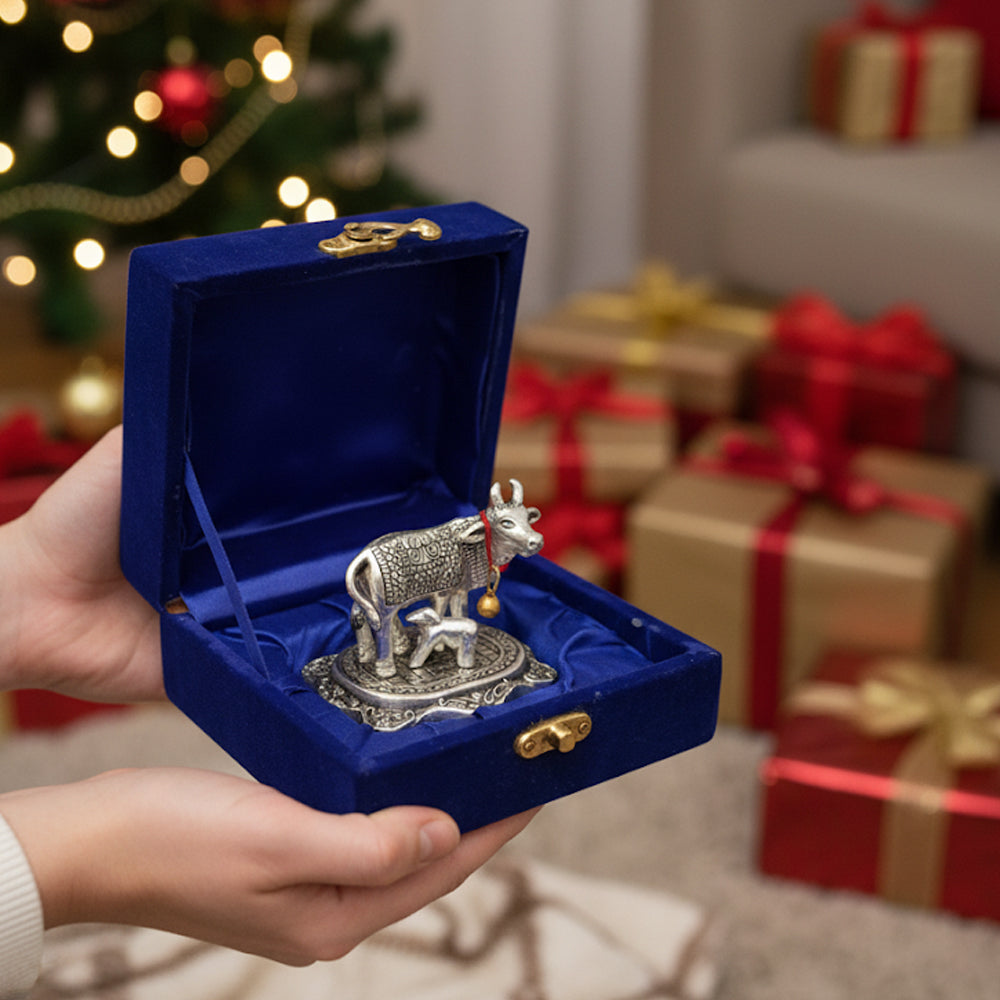 Kamdhenu Cow with Calf Metal Statue for Good Luck